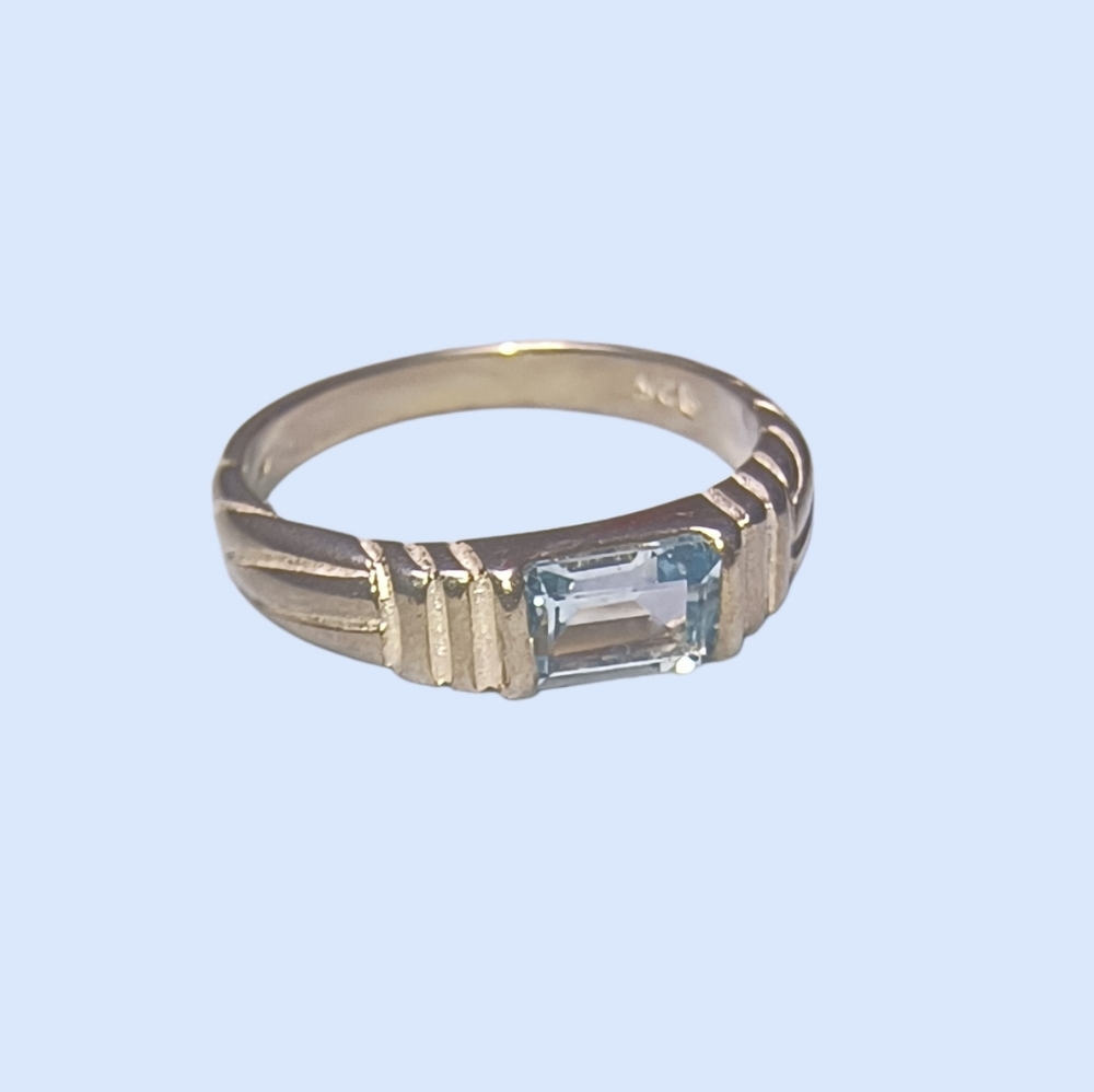 Chateau d'Argent Blue Topaz & Sterling Silver Vintage Art Deco Style Ring